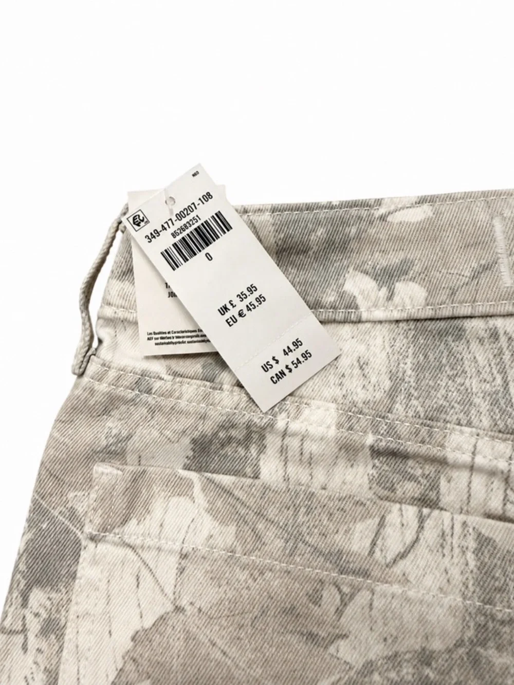 HOLLISTER WOMEN 0/25 LOW-RISE BAGGY JORTS IN WHITE CAMO DENIM NWT